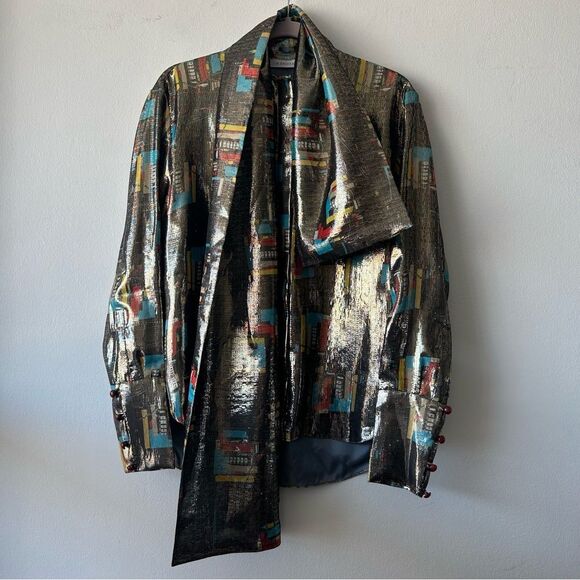 J.W.Anderson Shimmering Silk Blouse with abstract cityscape pattern - Picture 4 of 14